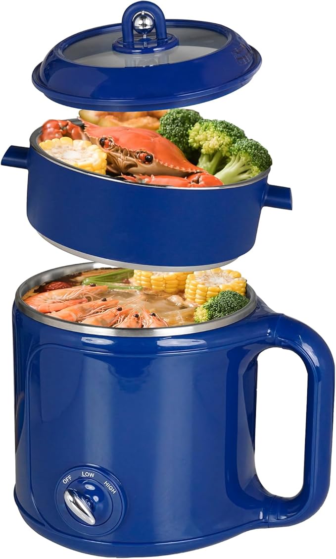Hot Pot Electric With Steamer,Rapid Noodles Electric Pot,2.0L Stainless Steel For Cooking Noodles Oatmeal Pasta,Shabu Shabu Dorm Lazy Pot