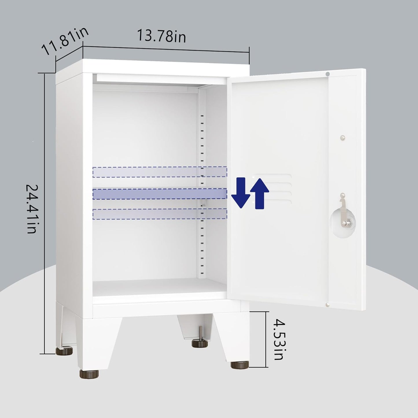 24.4" H Metal Locker Storage Cabinet with 1 Doors, Pantry with Shelves, Storage Cabinet with Adjustable Leveling Foot for Kitchen, Employees, Office, Kids Locker
