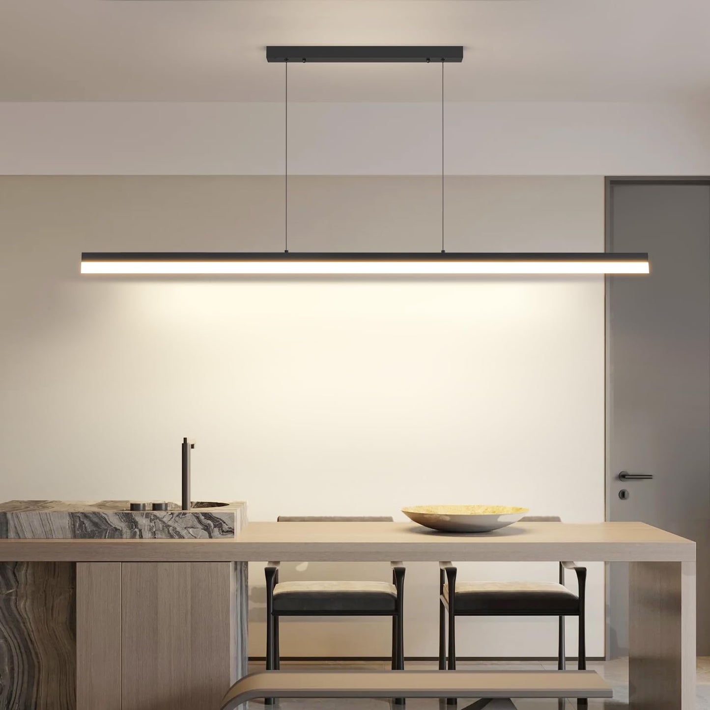 Mikeru Modern Linear Pendant Light, 39IN, Aluminum, Remote Control, 3000K-6500K Adjustable Color Temperature, B-Black