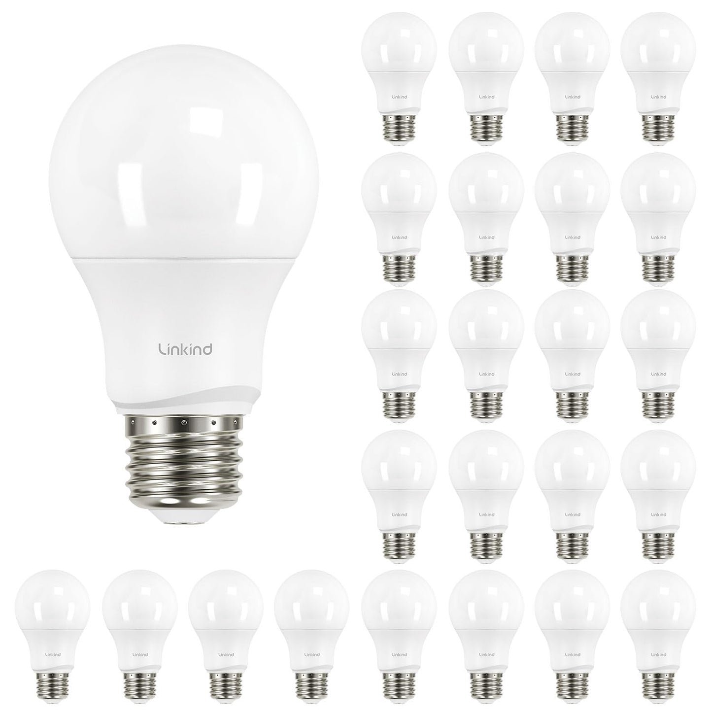 Linkind Dimmable A19 LED Light Bulbs 60W Equivalent 5000K Daylight 9.5W 840 Lumens Pack of 24