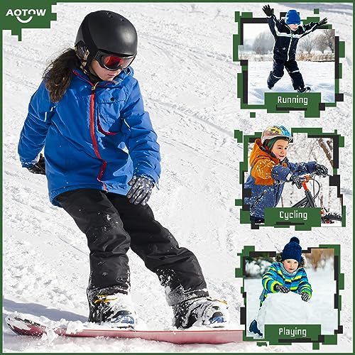 AOTOW Kids Winter Warm Sports Gloves - Cold Weather Thermal Snow Bike Touch Screen Children Mittens Boys Girls