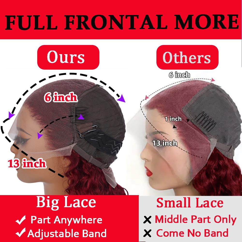 Simeider 34 Inch 13x6 Burgundy Lace Front Wigs Human Hair Deep Wave Red Frontal Deep Wave HD Lace Front Wigs Human Hair Red Burg