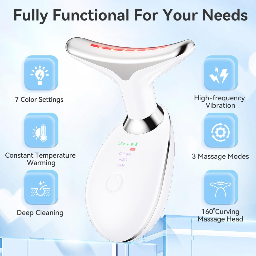 Neck Massager, 7-in-1 Multifunctional Facial Massager, Face Sculpting Tool for Skin Care, At-Home Face Tool with Vibration and T
