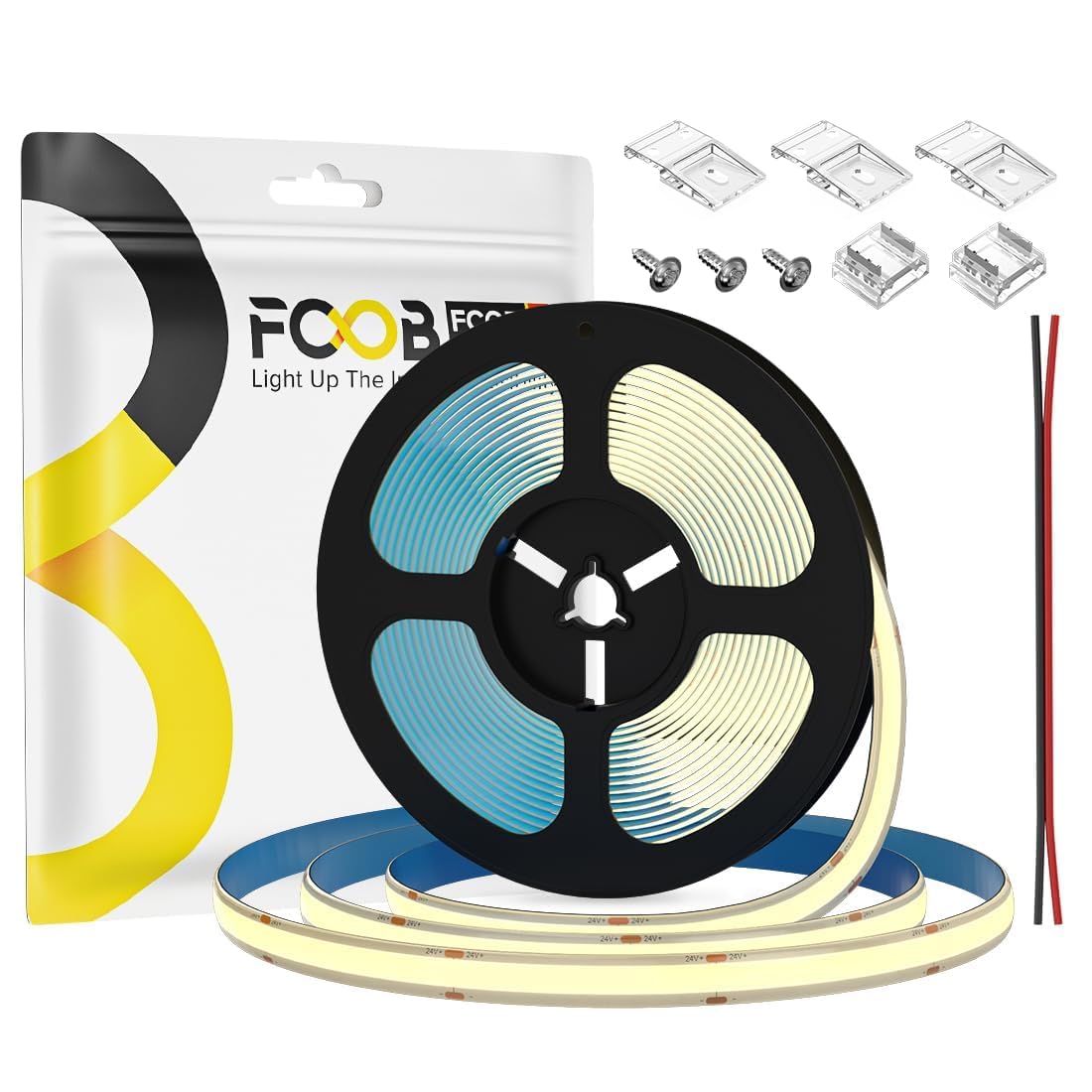 FCOB COB LED Strip 16.4FT 4000K Natural White 480LEDs/m IP65 Flexible Dimmable 8mm DC24V Model 98a60244-