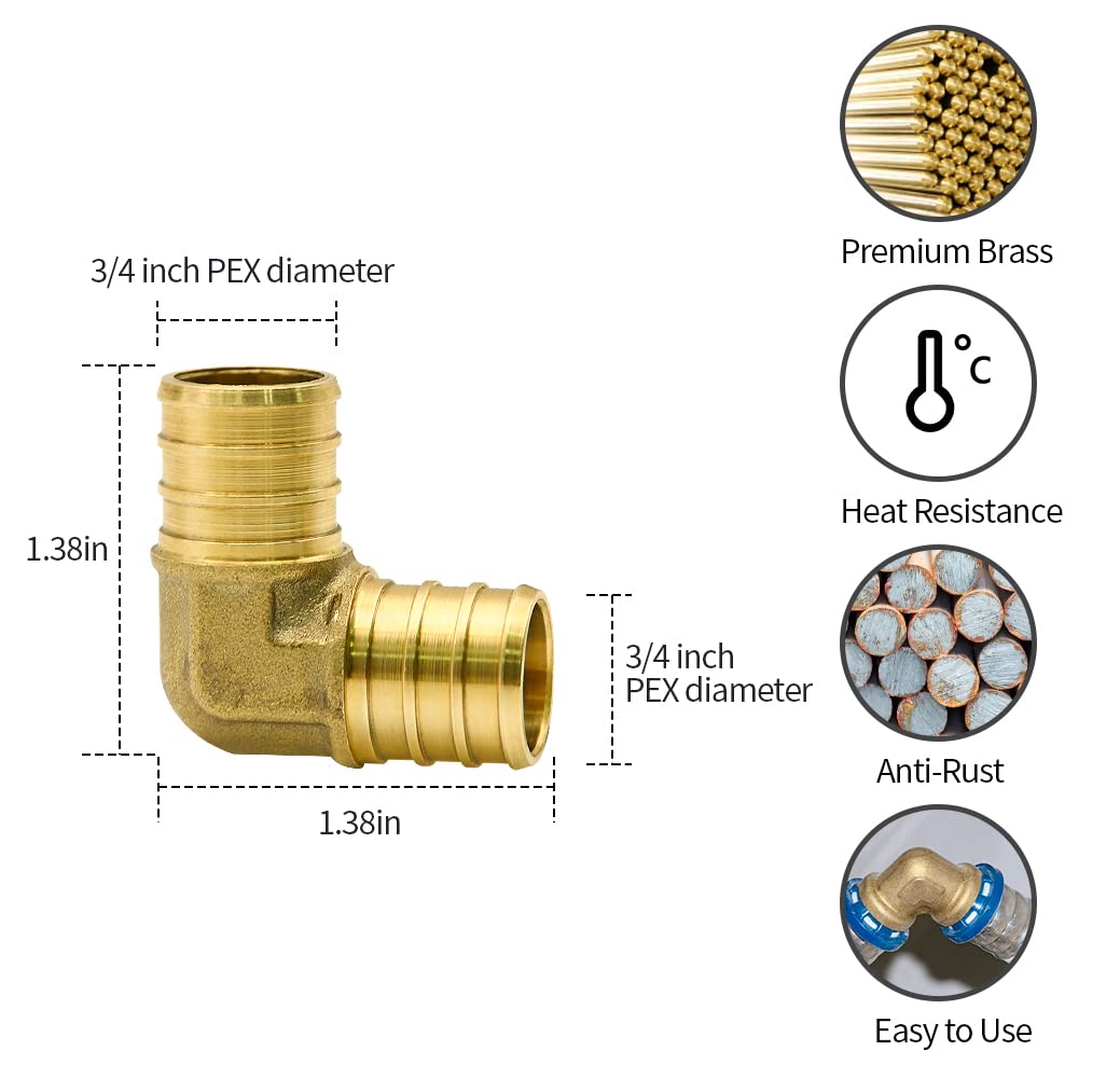 15pcs 3/4" PEX Fittings, Elbow TEE Straight Couplings Set, PEX Brass Crimp Fitting Combo with Tees, Elbows, Straights