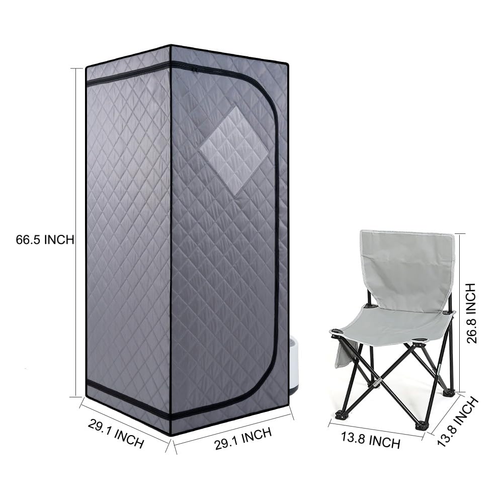 Full Size Portable Grey Steam Sauna Tent – Personal Home Spa with Fast Heating Steam Generator, Remote Control, Foldable Chair & Timer, Easy to Install PVC Frame, FCC Certification