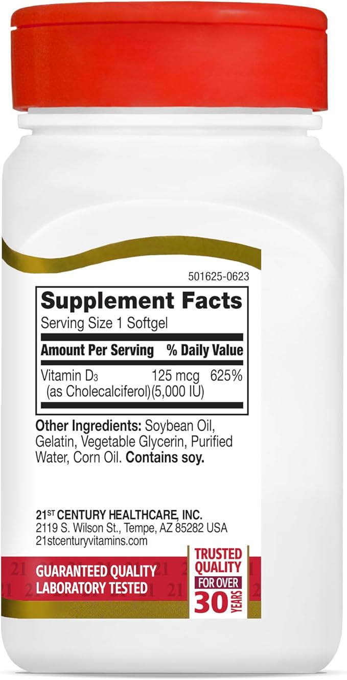 21st Century Vitamin D3 250 mcg (10,000 IU) Rapid Release Softgels, 110 Count (Pack of 2)