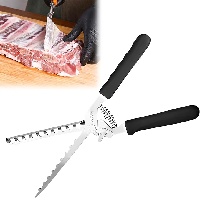 Rib Membrane Remover, Stainless Steel Cooking Accessories, Ergonomic BBQ Accessories, Dishwasher Safe Grilling Accessories, Christmas for Men (Black)