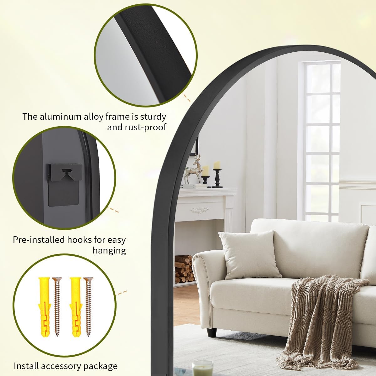 BEAUTYPEAK 30"x40" Arch Bathroom Mirror, Wall Mounted Vanity Metal Frame Mirror for Bedroom, Entryway, Living Room, Black