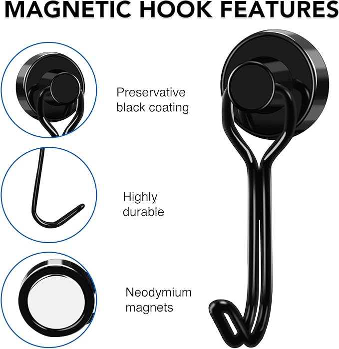 LOVIMAG Hooks, 30lbs+ Magnetic Magnet Hook 2025 Cruise Cabin Ship Essentials Heavy Duty Strong Refrigerator Fridge Hanging for Classroom Beach Vacation Kitchen Grills Home Mug Hanger (6 Pack)