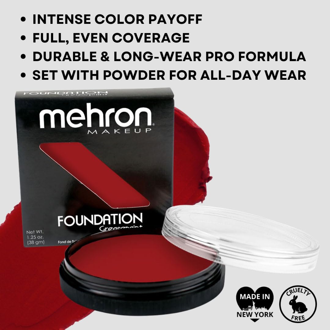 Mehron Makeup Foundation Greasepaint | Stage, Face Paint, Body Paint, Halloween Makeup 1.25 oz (38 g) (RED)