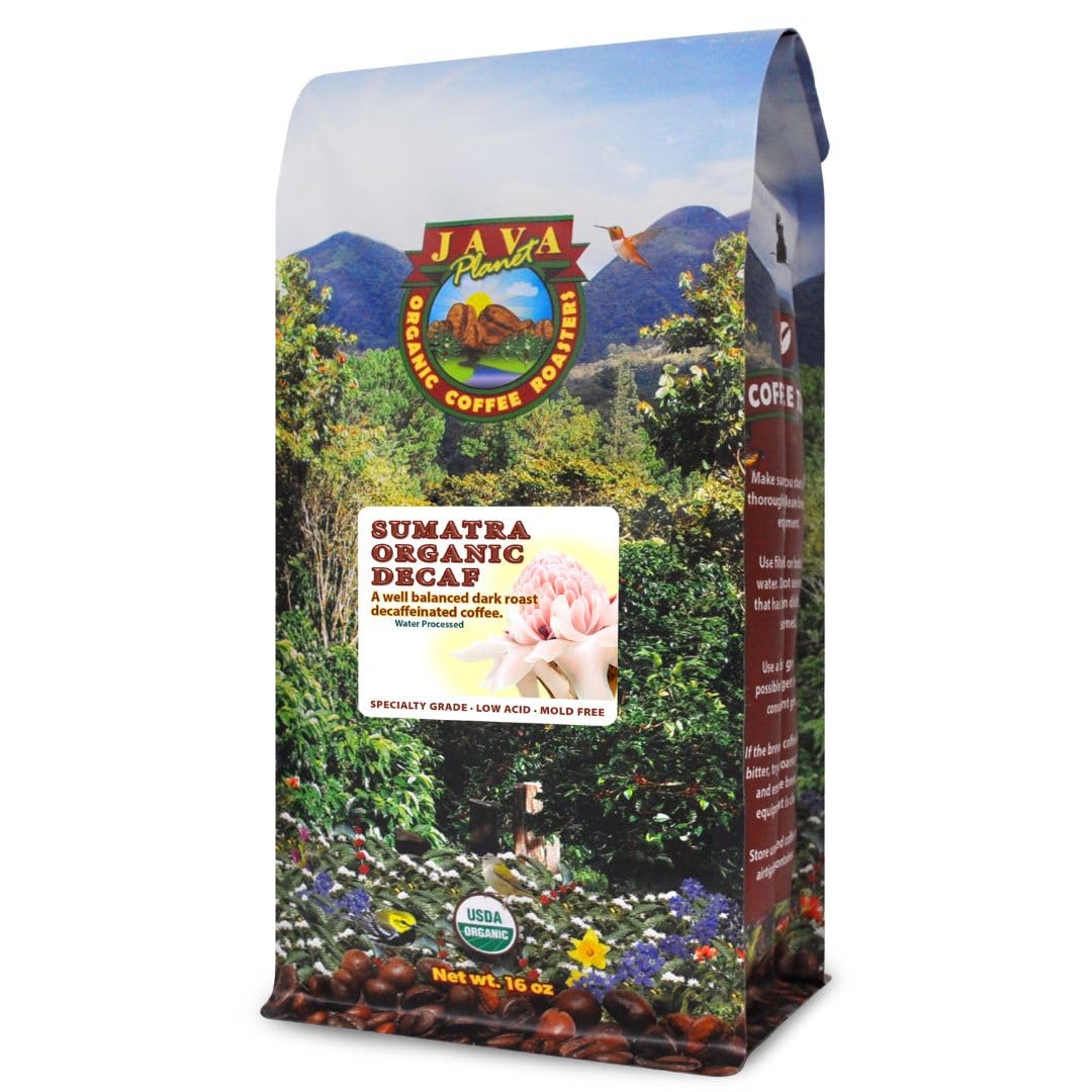 Java t Organic  Water Process Decaf Sumatra  Dark Roast  Smooth Full Flavored Organic Coffee Beans  Low Acid  Whole Bean Coffee 1LB Bag
