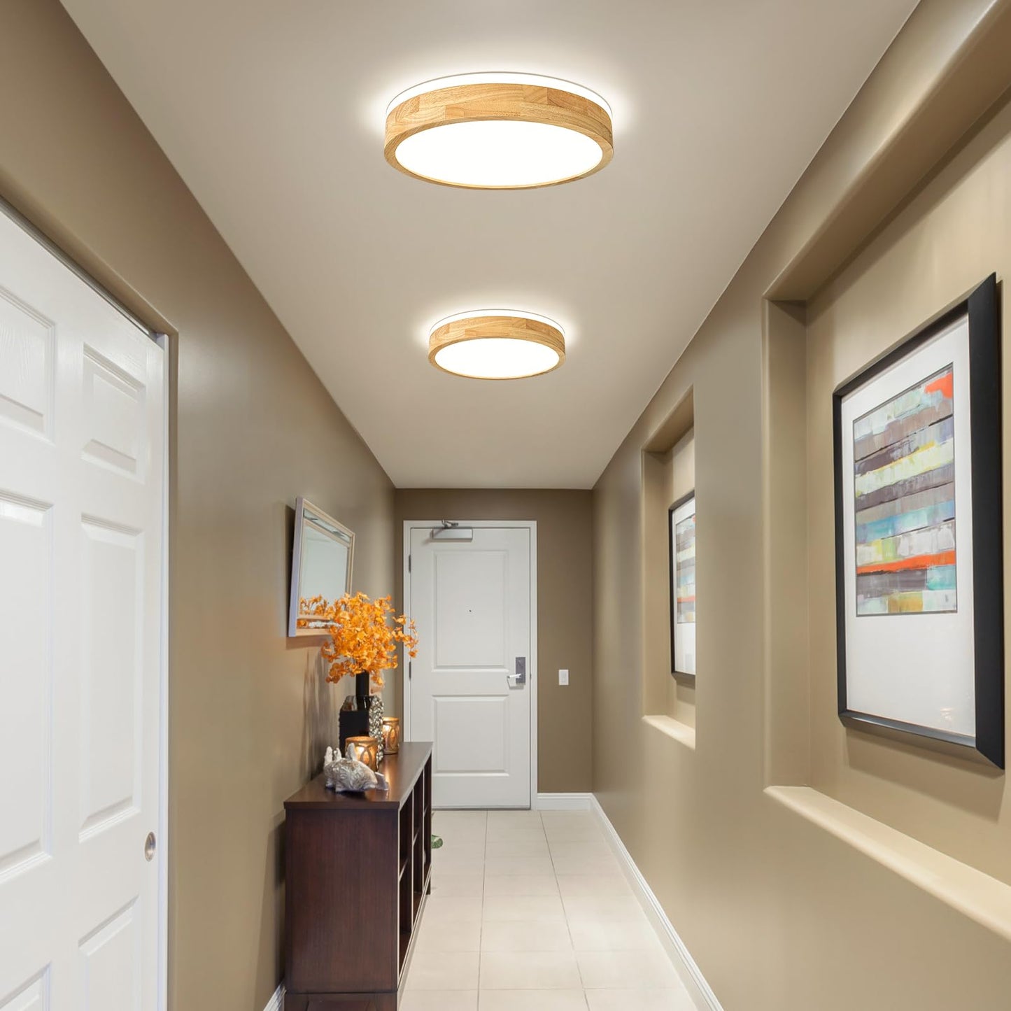 Pevfah Modern Dimmable Wood Flush Mount Ceiling Light  2700K-6000K 5Cct Round Close To Ceiling Lighting Fixtures  Minimalist Led Ceiling Lamp For Bedroom  Kitchen  Hallway  Living Room-15.74In