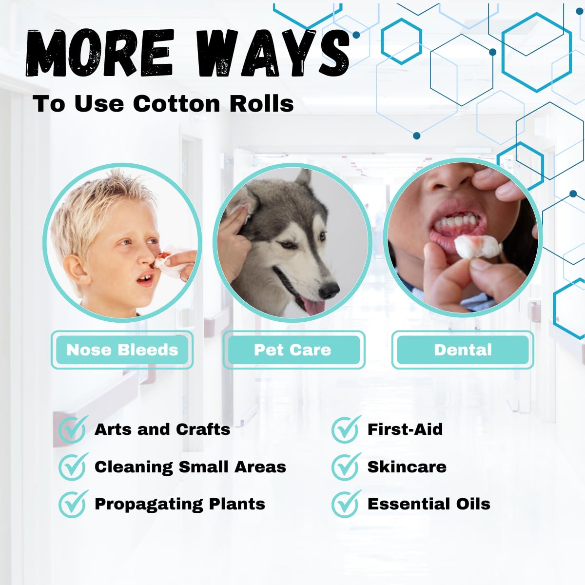 Cotton Dental Rolls 100 Count | Absorbent Nose Plugs and Nose Bleed Stoppers for Dental Procedures, Wisdom Teeth Recovery, and First Aid | Soft, Gentle, Cotton Supplies