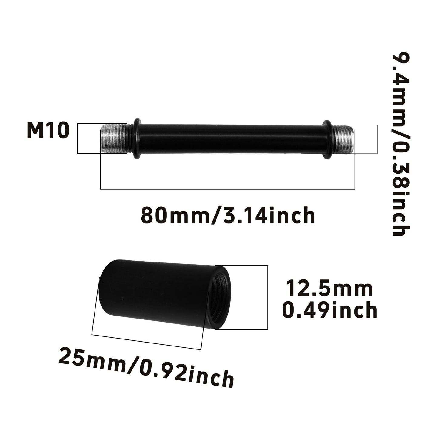 Auxbc 3.15” Straight Pipe Lamp Stem Kit - M10 Double End Threaded Rods For Diy Floor, Table & Ceiling Lamps, Black