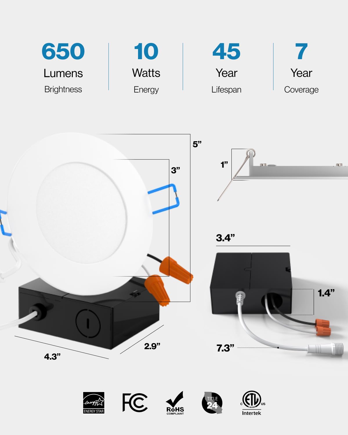 Sunco Lighting 12 Pack 4 Inch LED Recessed Ceiling Lights, Dimmable, 2700K Soft White, Energy Star, Model DL_SL4-10W-27K-