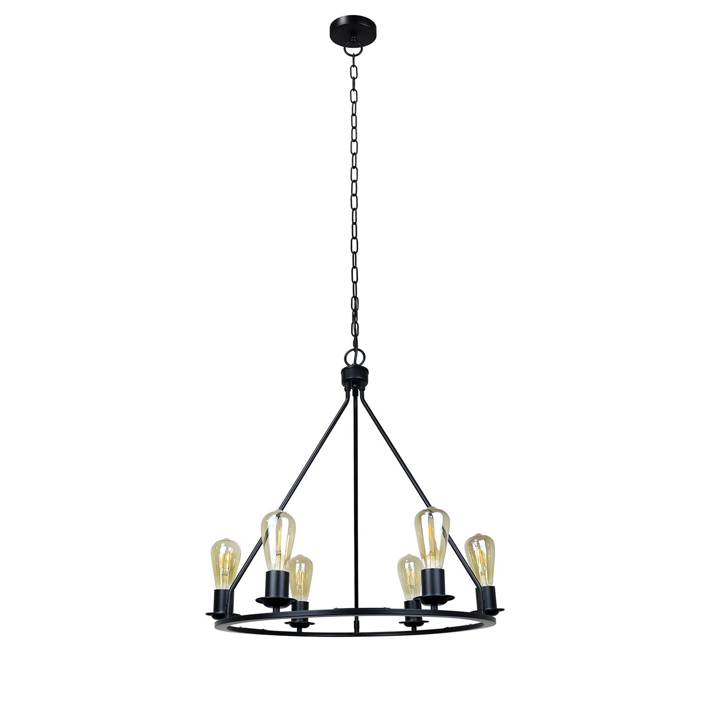 Chloe Lighting IRONCLAD Industrial Pendant, 6 Light, Metal, 22in Wide, Matt Black Finish, Model CH6D805BK22-UP6