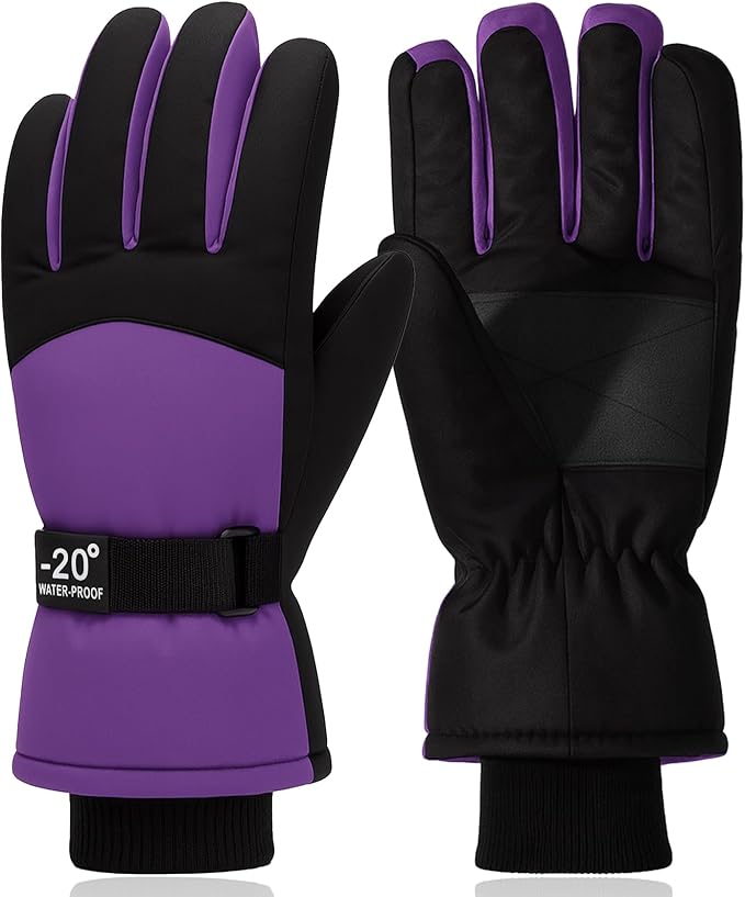 XiuGlimpse Ski Gloves, Valentines Day Gifts Waterproof & Breathable Snowboard Mittens for Boys & Girls, Winter Warm Gloves