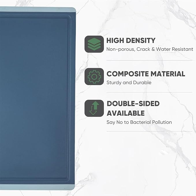 Kitchen Cutting Boards Set of 2, Clear BPA Plastic, Dishwasher Safe, Juice Slots, Anti-Knife Cutting Mats, Blue