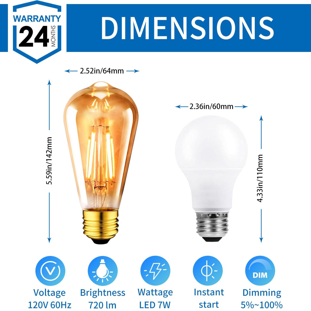 ANWIO Vintage Edison ST21 LED Filament Bulb 8W Dimmable 2500K Warm White E26 Medium Base Amber Glass 6 Pack