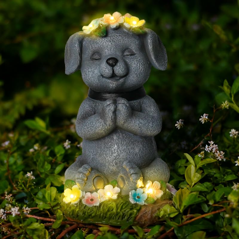Pohabery Solar Dog Statue Garden Decor With Led Lights Outdoor Dogs Decor Gifts For Women Dog Figurines For Patio Yard Garden Home Decoration