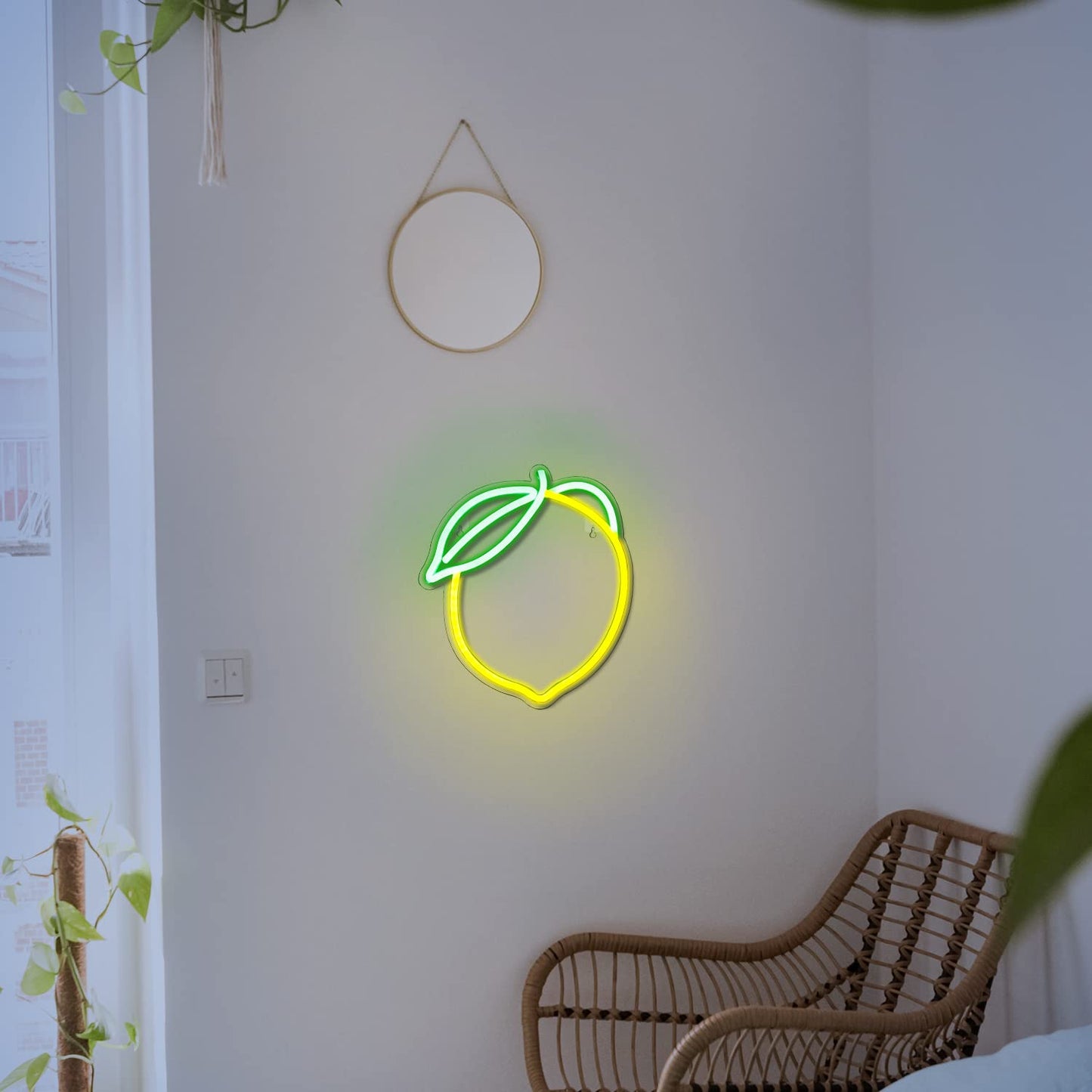 Wanxing Lemon Neon Sign - Led Fruit Shape Light For Bar, Kids Room, Wedding, 12.6X11, Yellow & Green, Model Ns-Wx-Lemon
