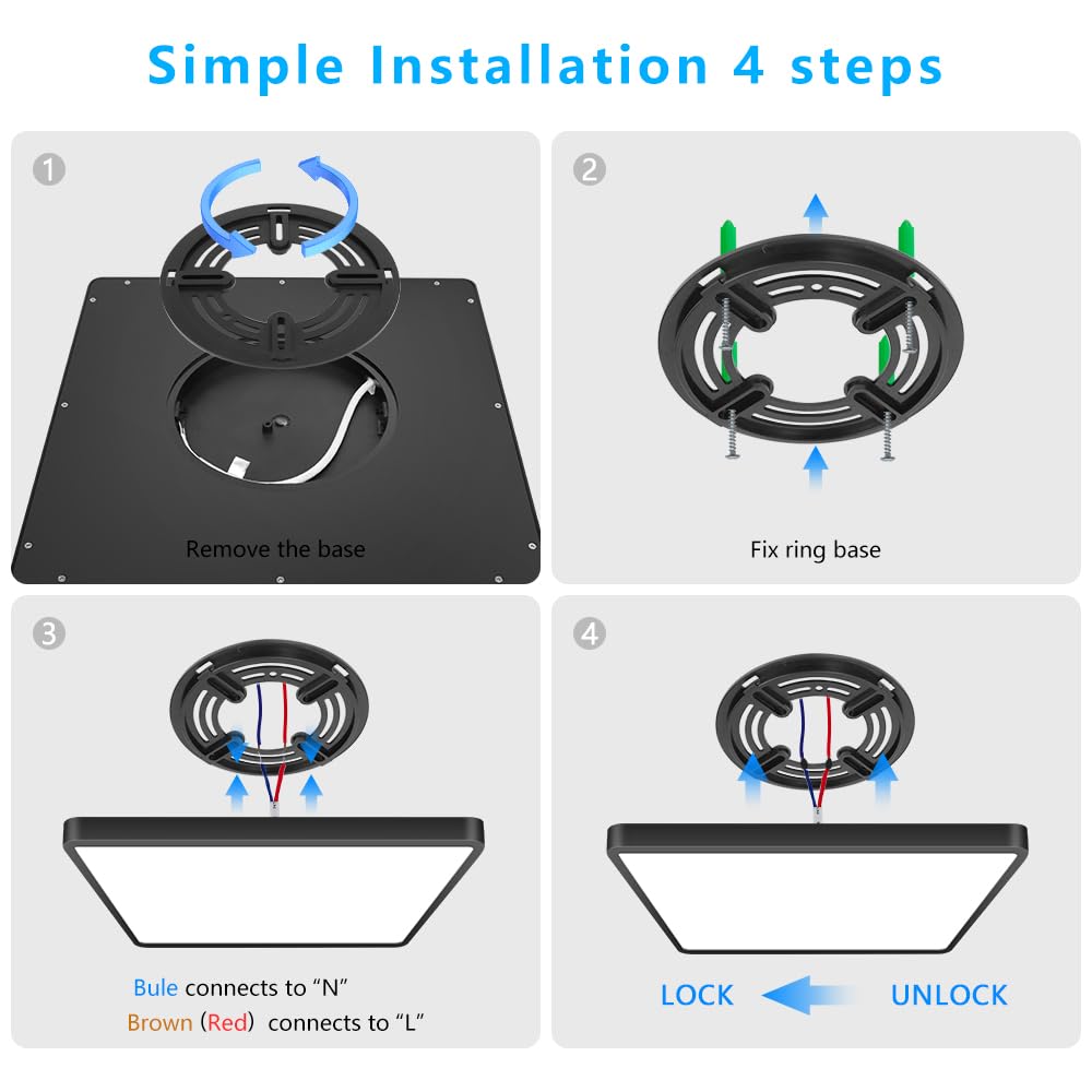 12Inch 24W Square Led Ceiling Light Fixtures Flush Mount  4000K Natural White Ceiling Lamp  Surface Mount Modern Ceiling Lights  Slim Flat Panel Lighting For Bedroom  Kitchen  Bathroom Etc.Black