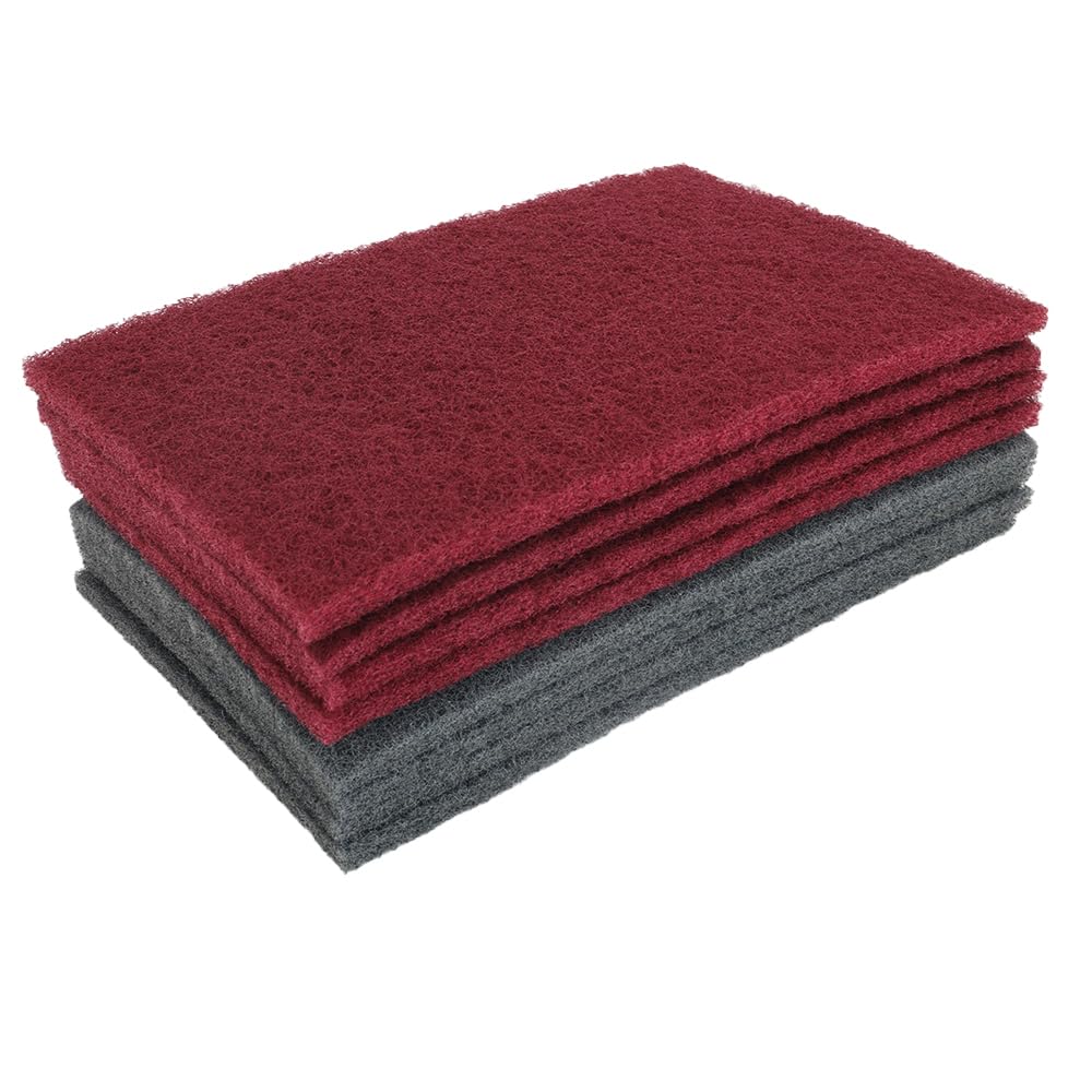 QZATTCAEN 6"x9" Automotive Scuff Pad 8 Pack (7447&7448) - 4 Maroon(Fine) & 4 Gray(Ultra Fine), Wet/Dry Reusable Scuffing Pad for Paint Prep, Sanding - Auto Body, Woodworking & Handicrafts
