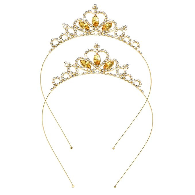Molain 2Pcs Princess Crown Tiara, Girls Headband Hair Hoop with Rhinestone Crystal Pearl, Head Crown for Women Girls Weddi...