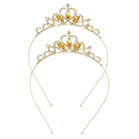Molain 2Pcs Princess Crown Tiara, Girls Headband Hair Hoop with Rhinestone Crystal Pearl, Head Crown for Women Girls Weddi...