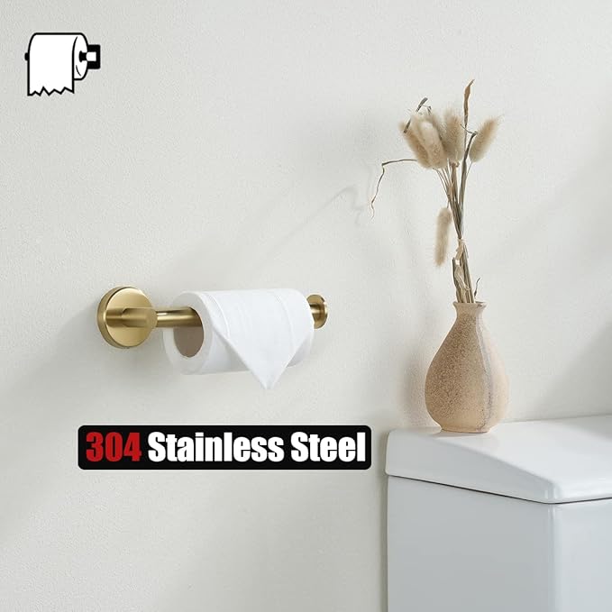 JQK Gold Toilet Paper Holder, 5 Inch Tissue Paper Dispenser, 304 Stainless Steel Thick 0.8mm Wall Mount, Brushed Brass, TPH120-BG
