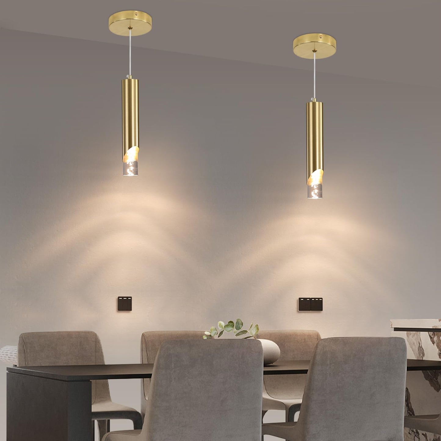 Modern Gold Pendant Light Fixture  Acrylic Bubble Cylinder Hanging Lights  3 Color 2700K/4500K/6500K  Minimalist Ceiling Chandelier Lighting For Dining Room  Bedroom  Hallway  Bar  Kitchen Island