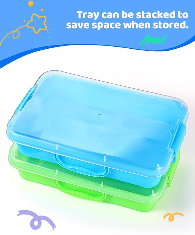2 Pcs Sand Tray Sensory Bin with Lid and Handle, Portable Sensory Sandbox Container for Kids, Plastic Activity Tray for Toddlers (Green)