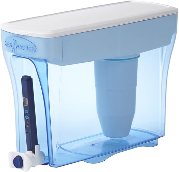 Culligan ZeroWater 23-Cup Ready-Pour 5-Stage Water Filter Dispenser with 5-Stage 0 TDS Water Filter – IAPMO Certified to Reduce Lead, Chromium, and PFOA/PFOS