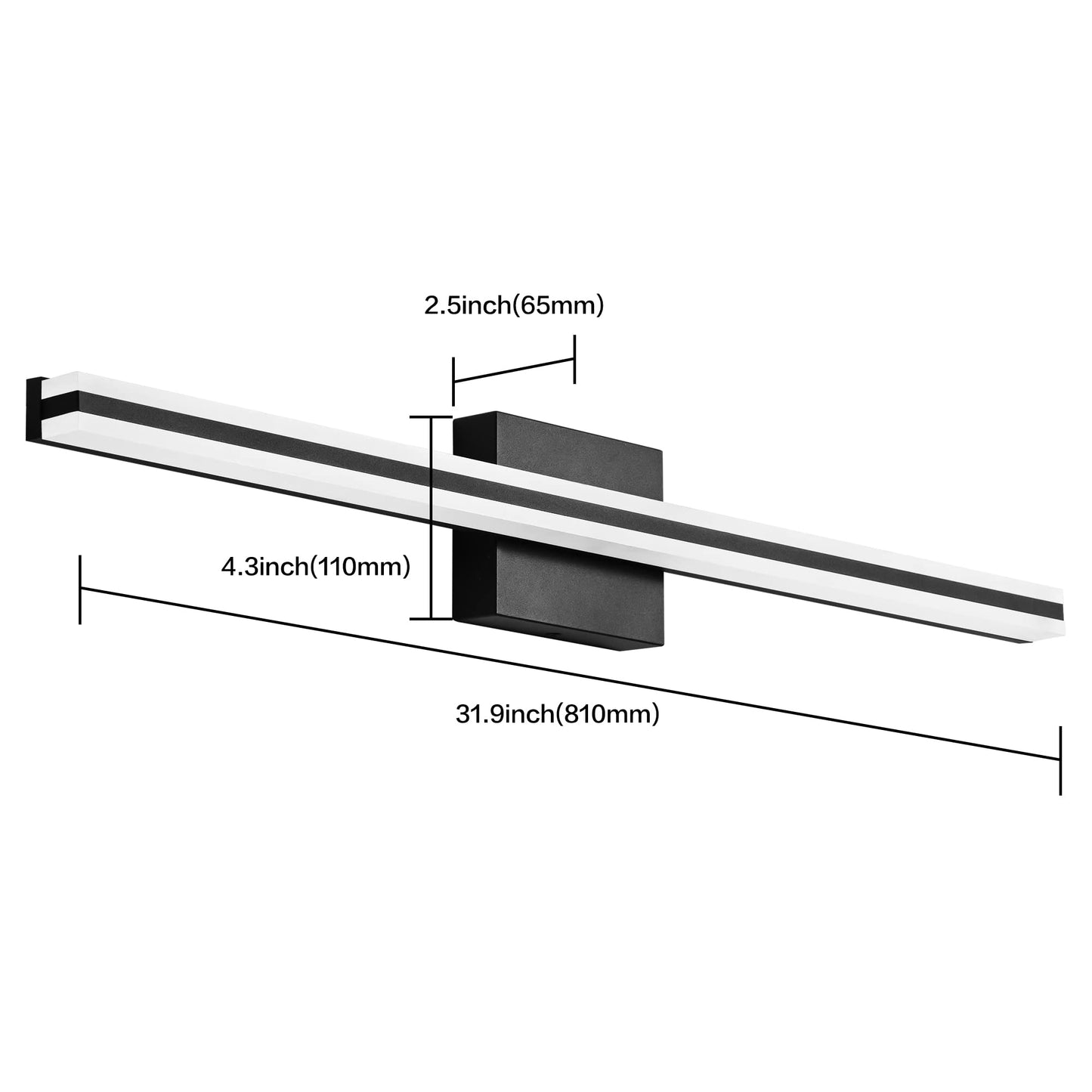 Solfart Black Bathroom Light Fixture - 31.8 Led Vanity Light Bar, 5 Color Temperature, Dimmable, Aluminum, Model S8200-810Mm-Bk-5C