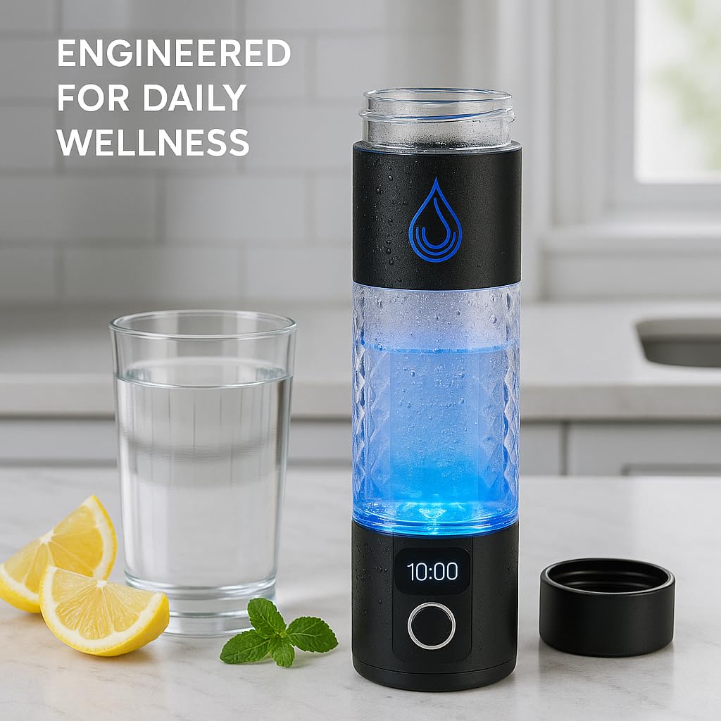 Hydrogen Water Bottle Generator – Upgrade 6400ppb H₂ – SPE/PEM Tech – Portable 9.5oz Molecular Hydrogen Water Machine – BPA-Free, Rechargeable – Gift for Husband, Wife, Family, Friends, Travel