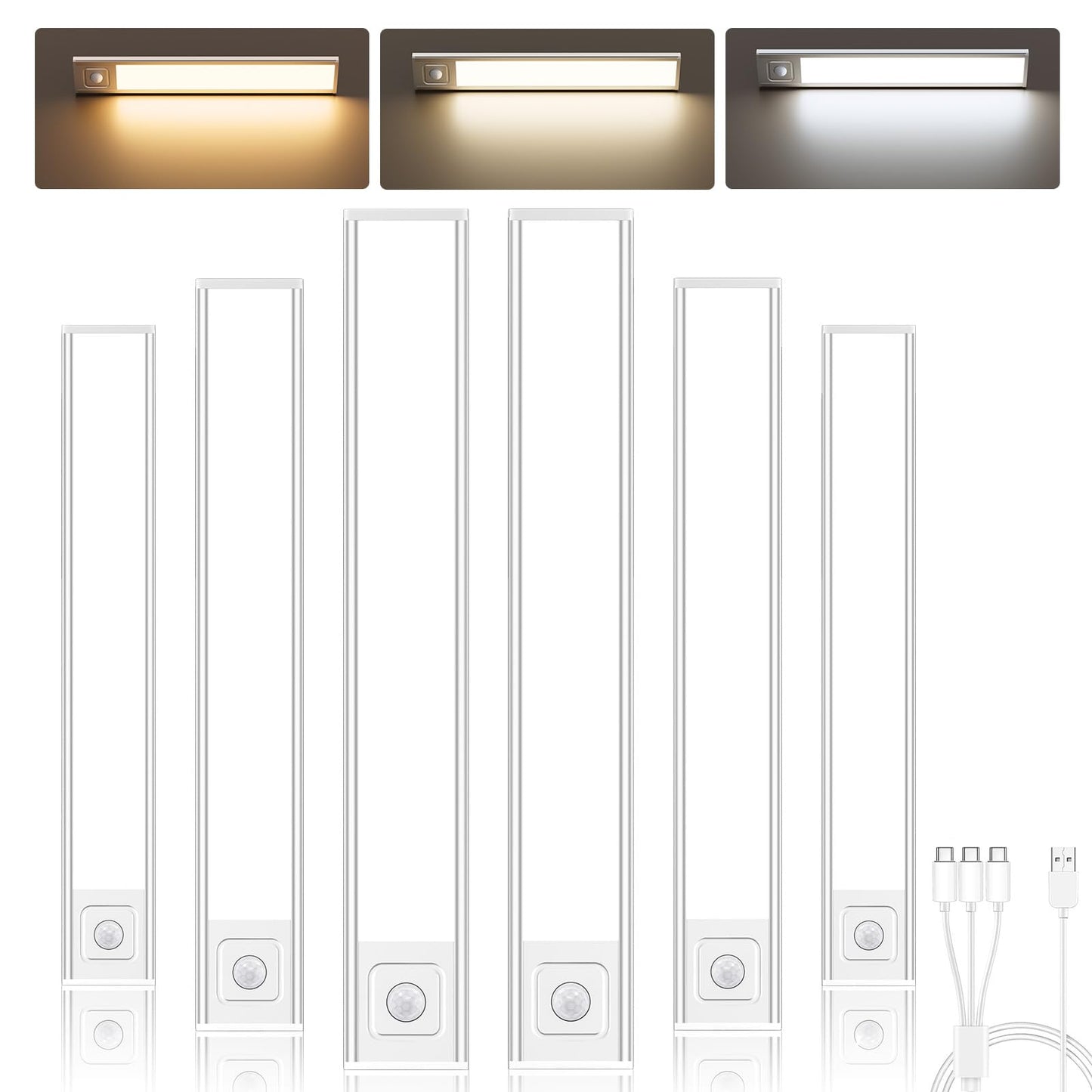 Onforu 9.8 Under Cabinet Lighting  2000Mah Usb-C Rechargeable  Motion Sensor Under Cabinet Lights With 3 Color & Dimmable  Magnetic Under Counter Lights For Kitchen  Closet  6 Pack