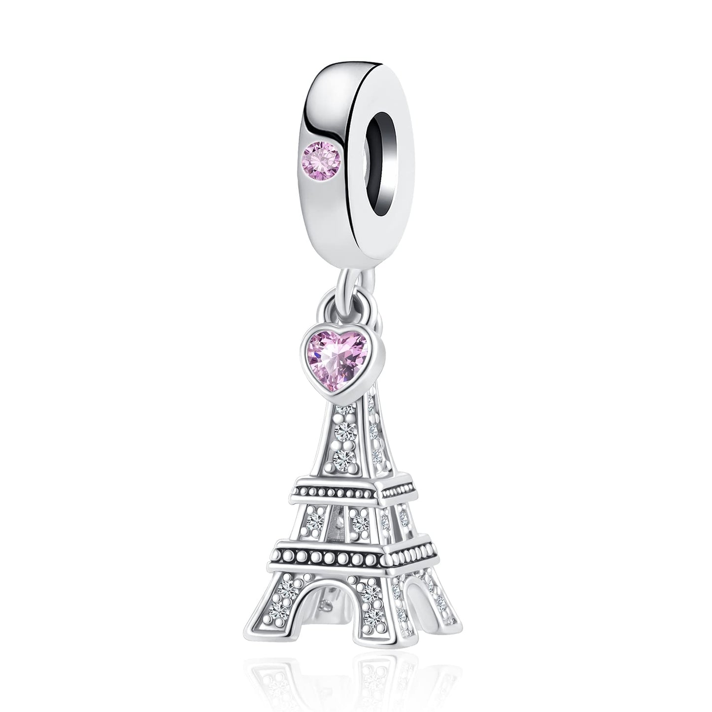 YQSLIN Eiffel Tower Dangle Charm Pink Rhineston Heart Love Travel Paris Bead Charms fit Pandora Charm Bracelet Necklace for Wome