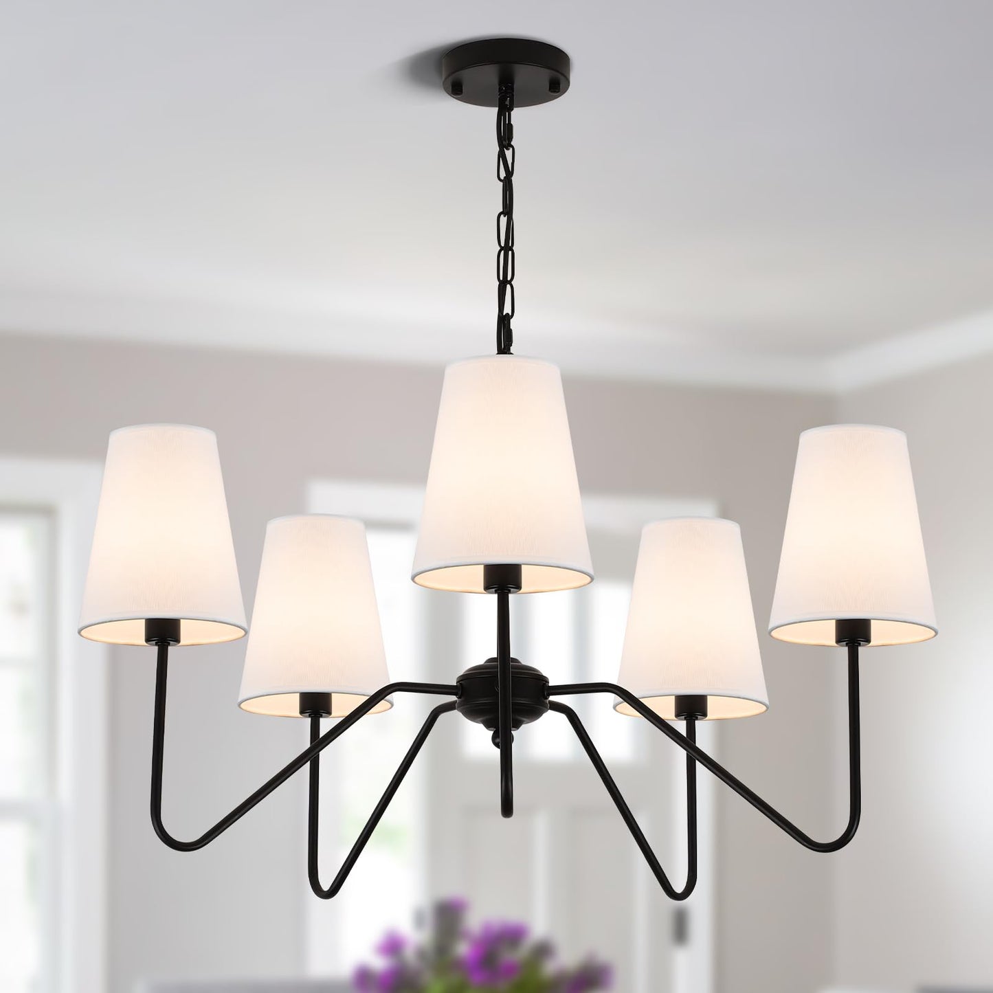 Jsdorsy Chandeliers For Dining Room  Modern Pendant Light Fixture Over Table With White Shade Classic Ceiling Hanging Lighting For Living Room Hallway Bedroom  5-Arm  30 Dia  Height Adjustable