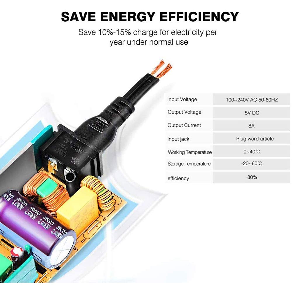 BTF-LIGHTING Power Adapter Converter 5V 8A 40W DC 5.5x2.5mm for LED Strip WS2812B WS2811 WS2813 SK