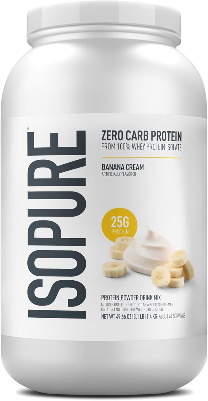 Isopure Zero Carb 100% Pure Whey Isolate Protein Powder, Lactose Free, Gluten Free, With Vitamins, Banana Cream, 25g Protein Per Serving, 3 Lbs, 44 Servings (Packaging May Vary)