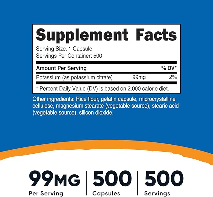 Nutricost Potassium Citrate 99mg, 500 Capsules (3 Bottles)
