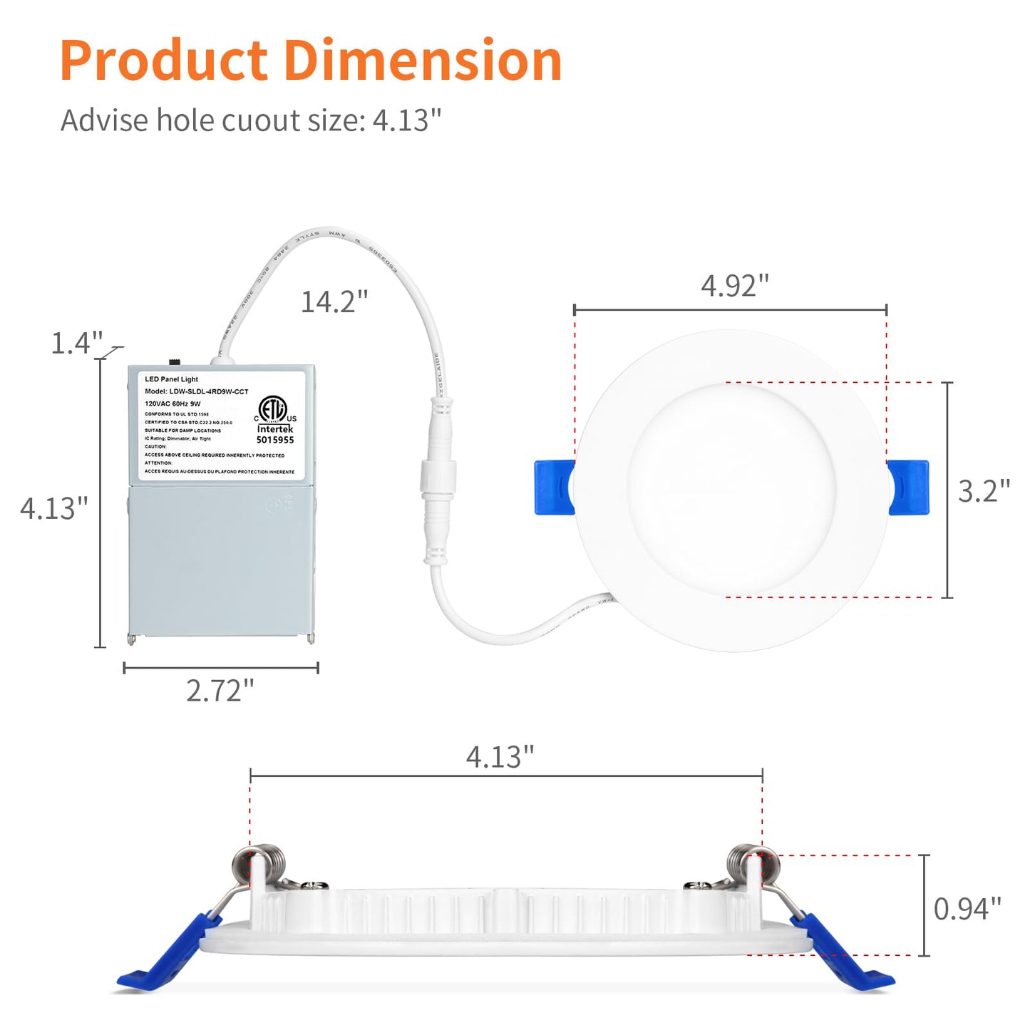Meconard 6 Pack 4 Inch 5CCT LED Recessed Lighting with Night Light, 2700K/3000K/3500K/4000K/5000K Selectable Ultra-Thin LED Recessed Ceiling Lights, 9W=75W, 750LM, Dimmable Canless Wafer Downlight