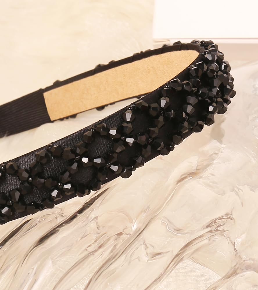 YARN & INK Women's Crystal Diamond Beaded Headbands Non Slip, Fashion Headband Cute Bling HairBand Hair Accessories Vintage for