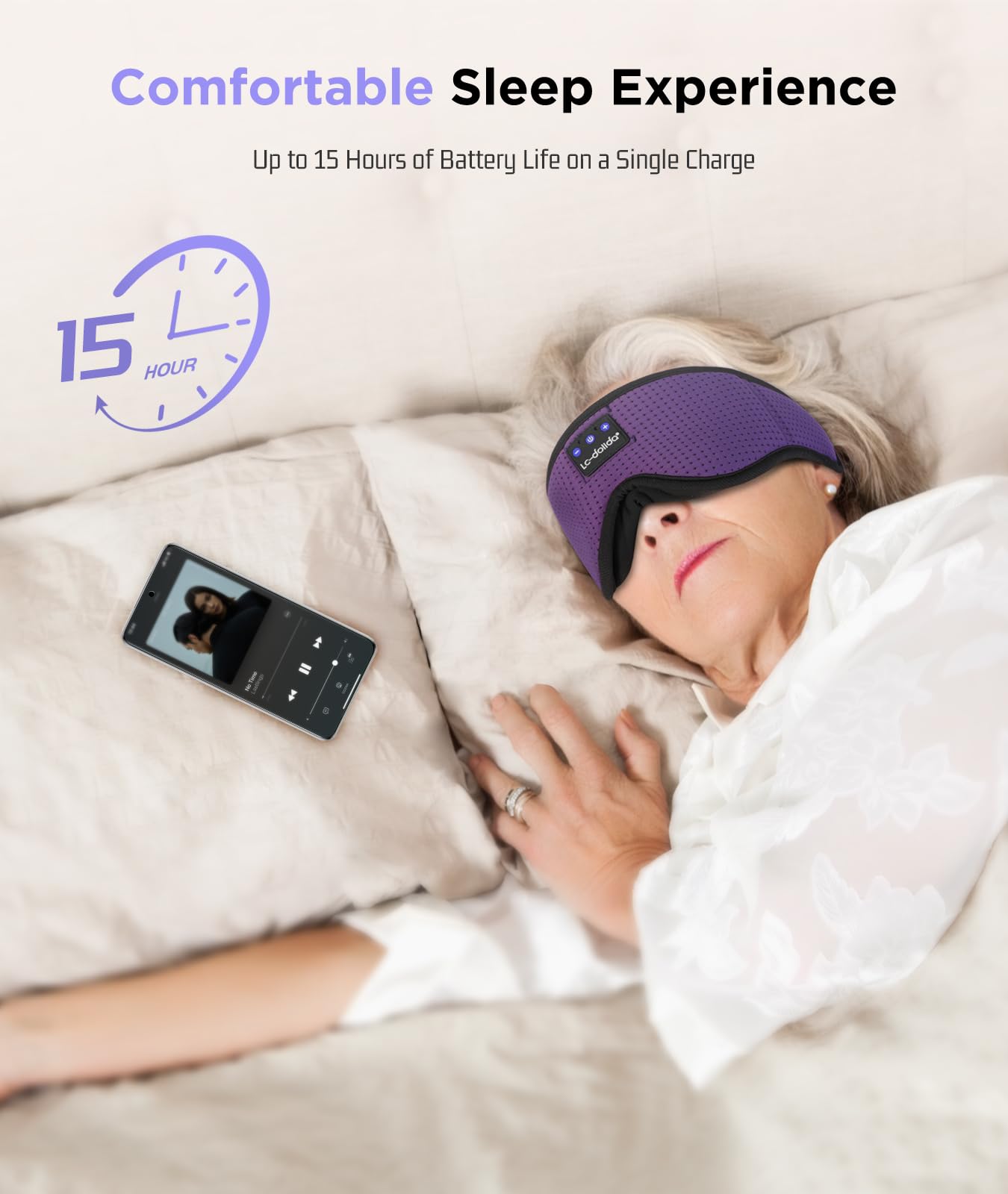 LC-dolida Sleep Headphones, Sleep Mask Bluetooth Wireless Music Eye Mask, Sleeping Headphones for Side Sleepers Sleep Mask with Bluetooth Headphones Ultra-Thin Stereo Speakers Perfect for Sleeping