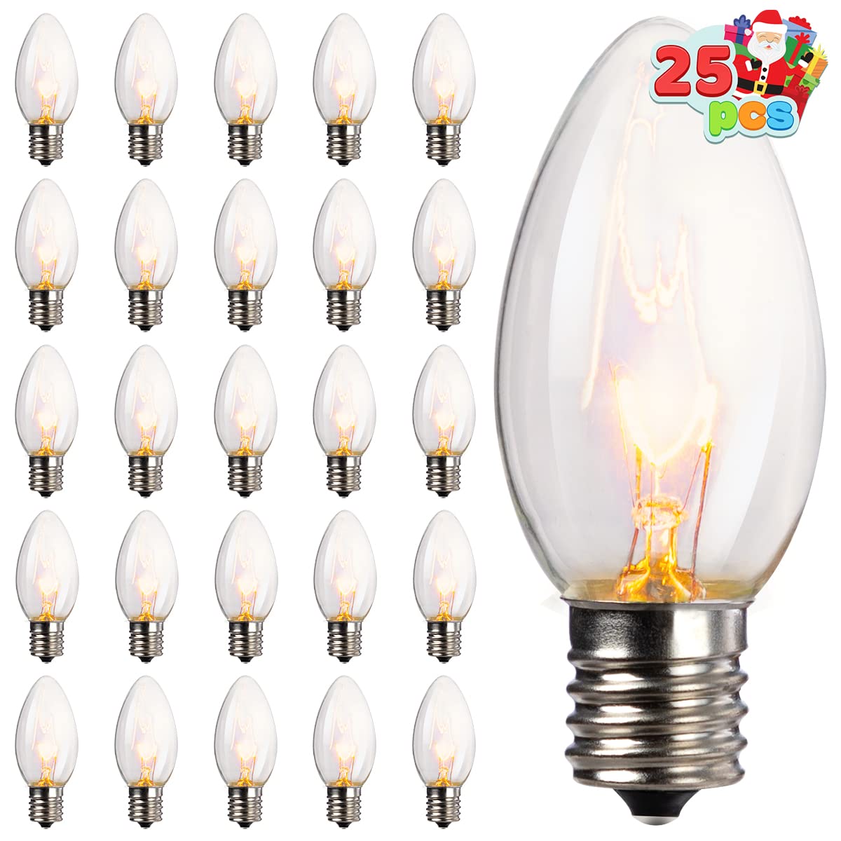 Joiedomi 25-Pack C9 Light Bulb - Replacement Light Bulbs For Christmas String Light Outdoor  Indoor  Lawn  Tree  Panel Decor  E17 Candelabra Base  Longer Life 120V 7W