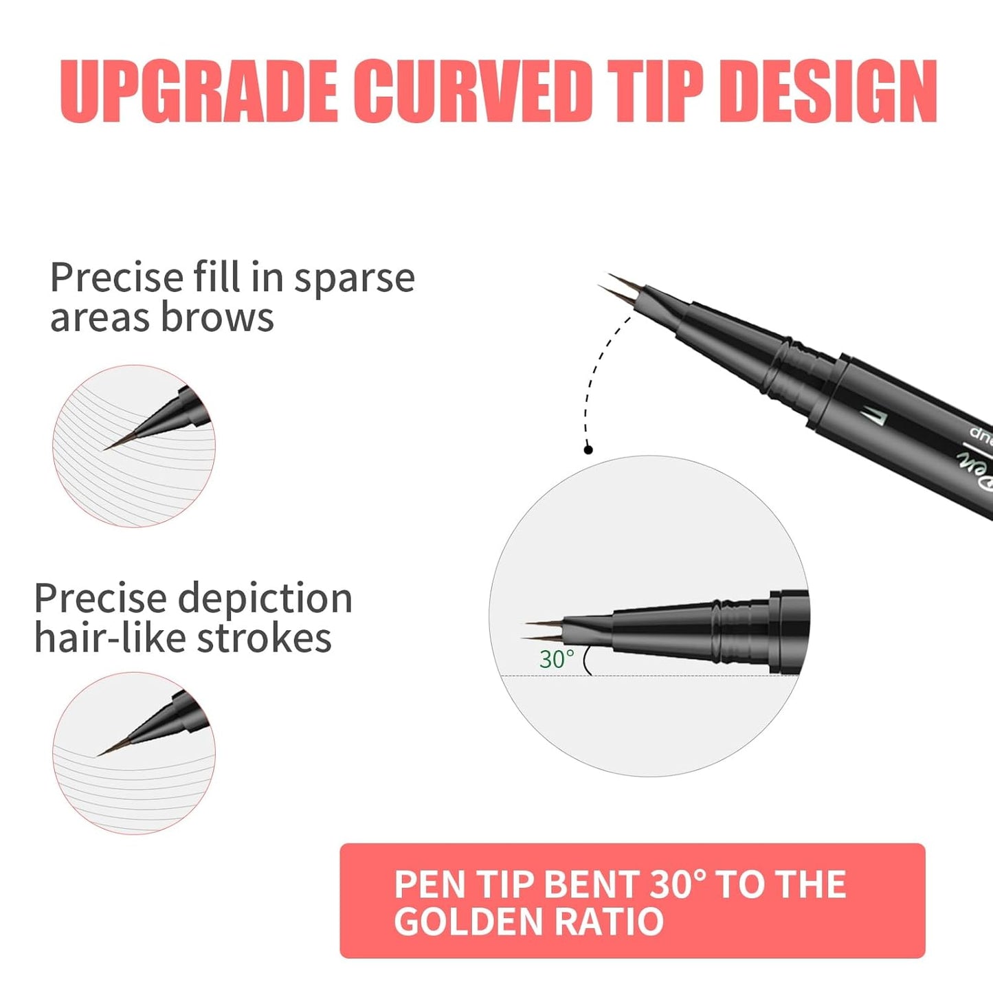 Eyebrow Pen, Microblading Eyebrow Pencil for Natural Hair-Like, Fast & Precise Faux Brow Pen with Double Brush Tip, Waterproof Long-Lasting, Filling Eyebrow Pencils for Women, Dark Brown