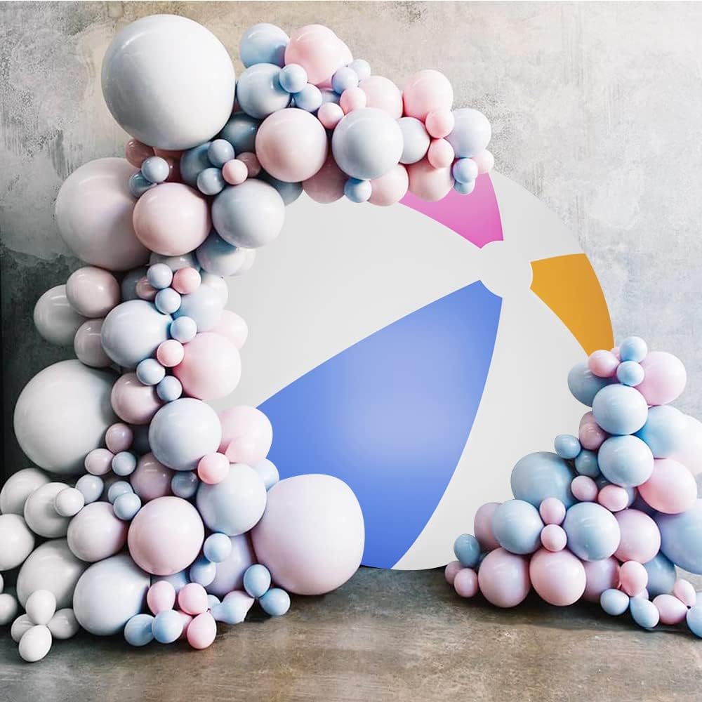 Leyiyi 6.5x6.5ft Beach Ball Round Backdrop Cover Polyester Swimming Pool Ball Backdrop for Pool Party Summer Beach Ball Decoration Newborn Kids Birthday Party Cake Table Banner Photo Booth Props