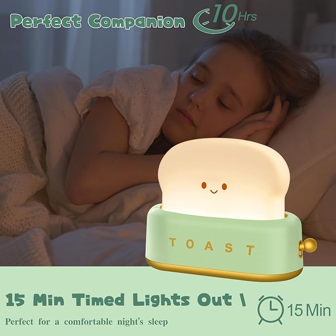 Cute Desk Decor Toaster Lamp, Kawaii Accessories Small LED Night Light for Kids Teen Girls, Room Decor Toast Lamp for Bedroom, Bedside, Living Room Aesthetic Stuff,Gift