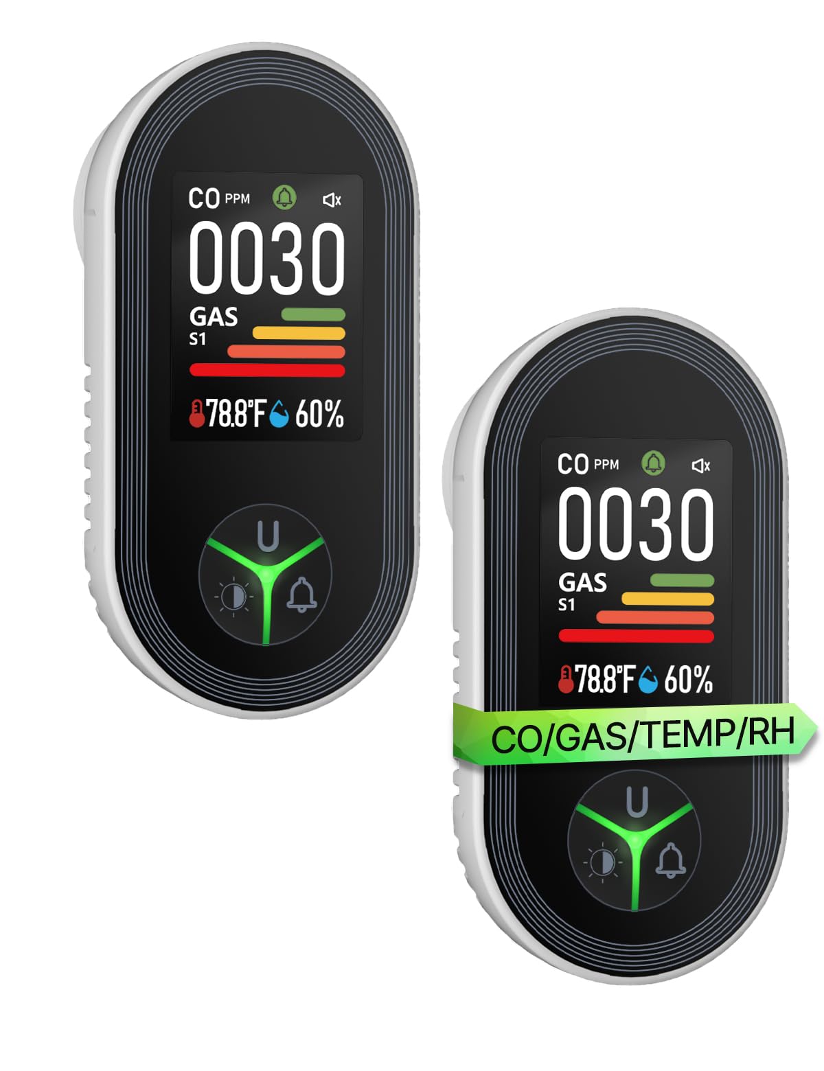 4IN1 Gas & Carbon Monoxide Detector Combination Plug in, CO Gas Monitor with Real-Time Temperature & Humidity Display, Alarm for Natural Gas, Propane-2Pack